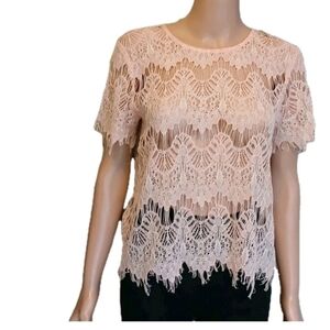 Elodie Peach Lace Fabric with Fringe Sz M Preowed Blouse Top Crop